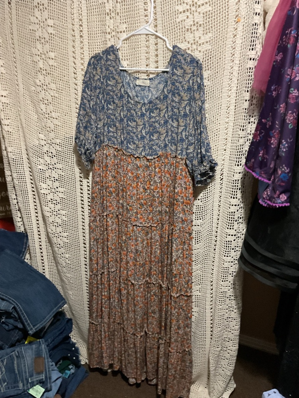 Natural Life boho Tiered Maxi Dress Large